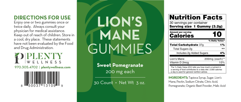 30 Sweet Pomegranate Lion's Mane Gummies